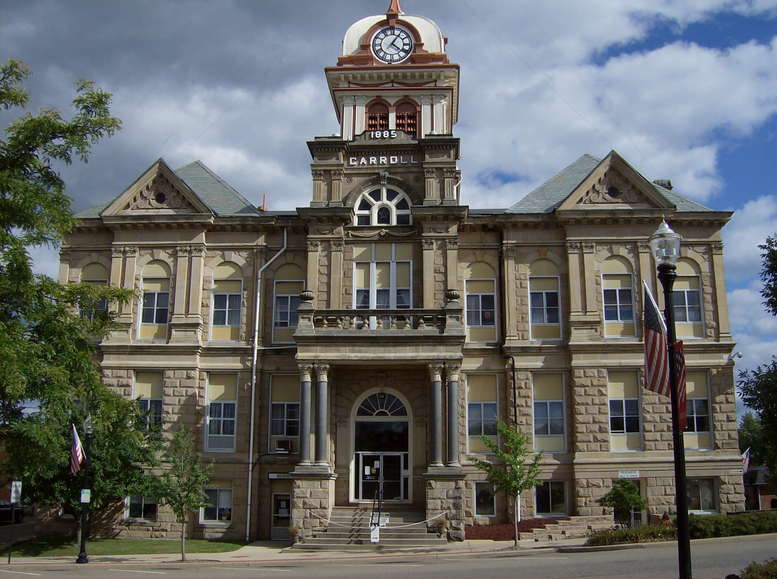 Alternative view of the Carroll County Courthouse in Ohio with a grand facade